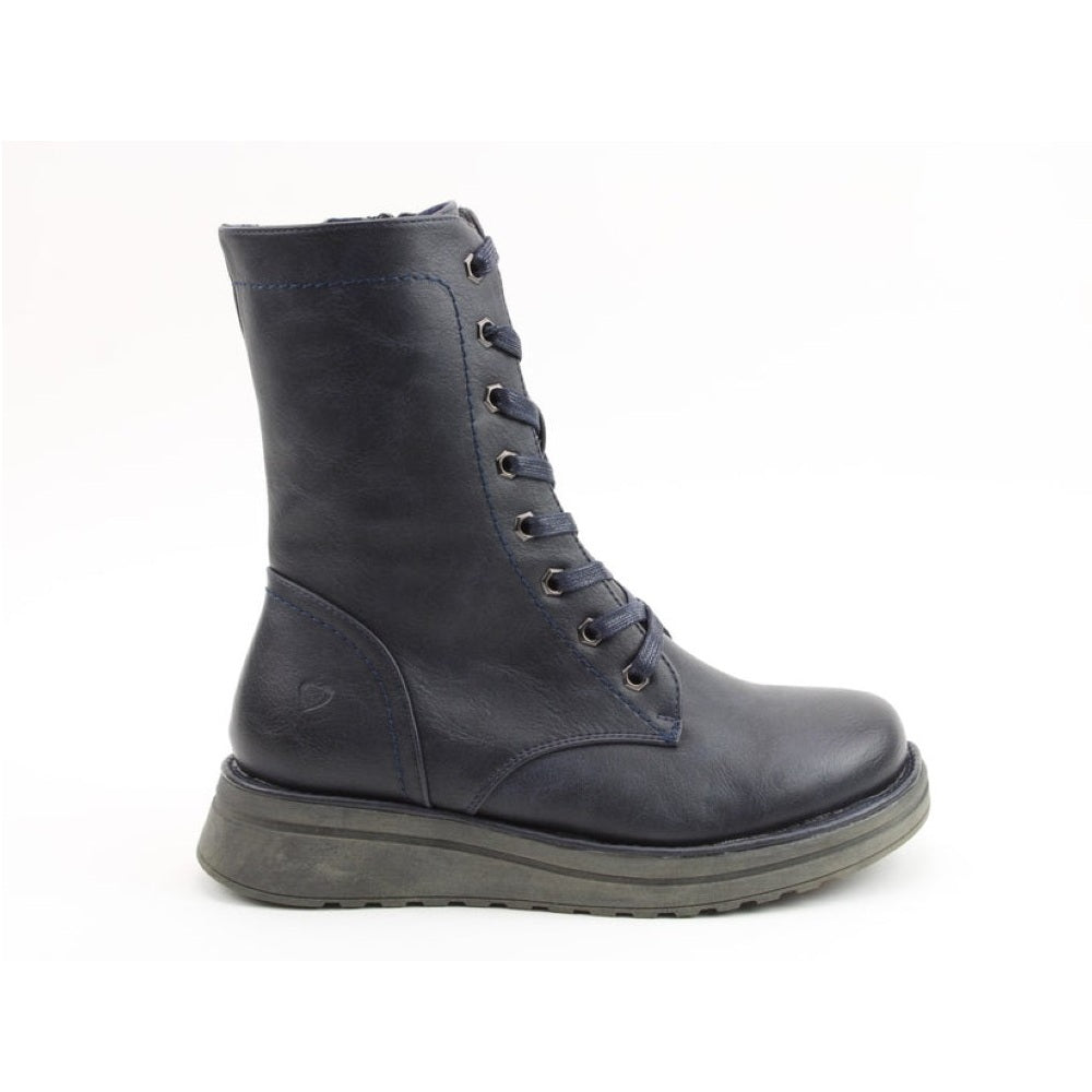 Heavenly Feet Martina4 Lace Up Wedge Boot Navy VEGAN FRIENDLY