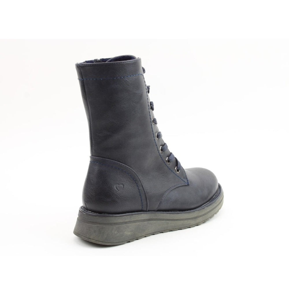 Heavenly Feet Martina4 Lace Up Wedge Boot Navy VEGAN FRIENDLY