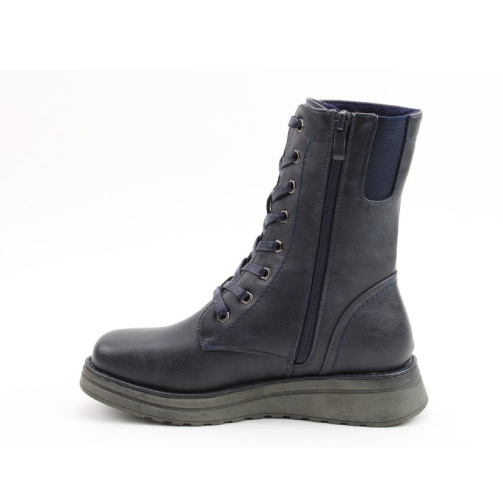 Heavenly Feet Martina4 Lace Up Wedge Boot Navy VEGAN FRIENDLY