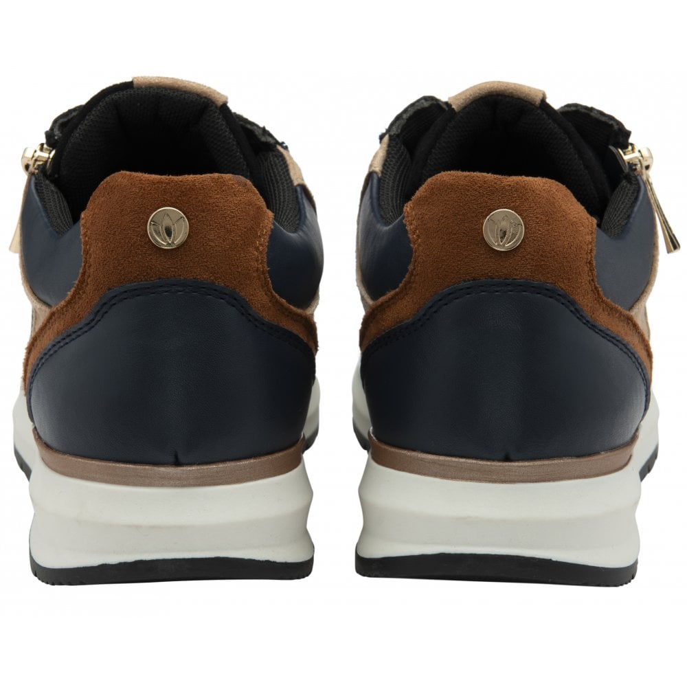 Lotus Venus Women's Zip Up / Lace Up Wedge Trainer Navy Tan