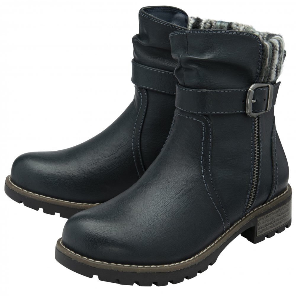 Lotus Triana Women's Zip Up Biker Style Ankle Boot Navy