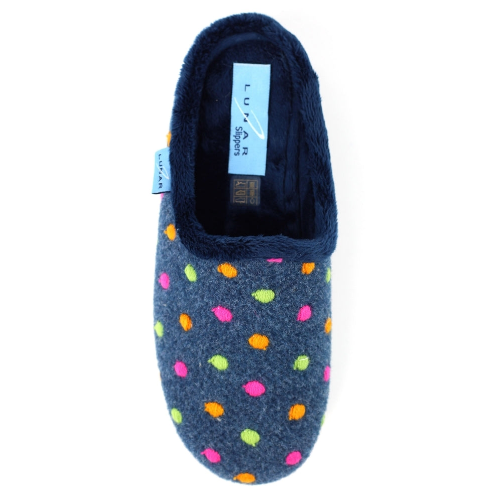 Lunar Peanut Women's Polka Dot Mule Machine Washable Slipper Navy