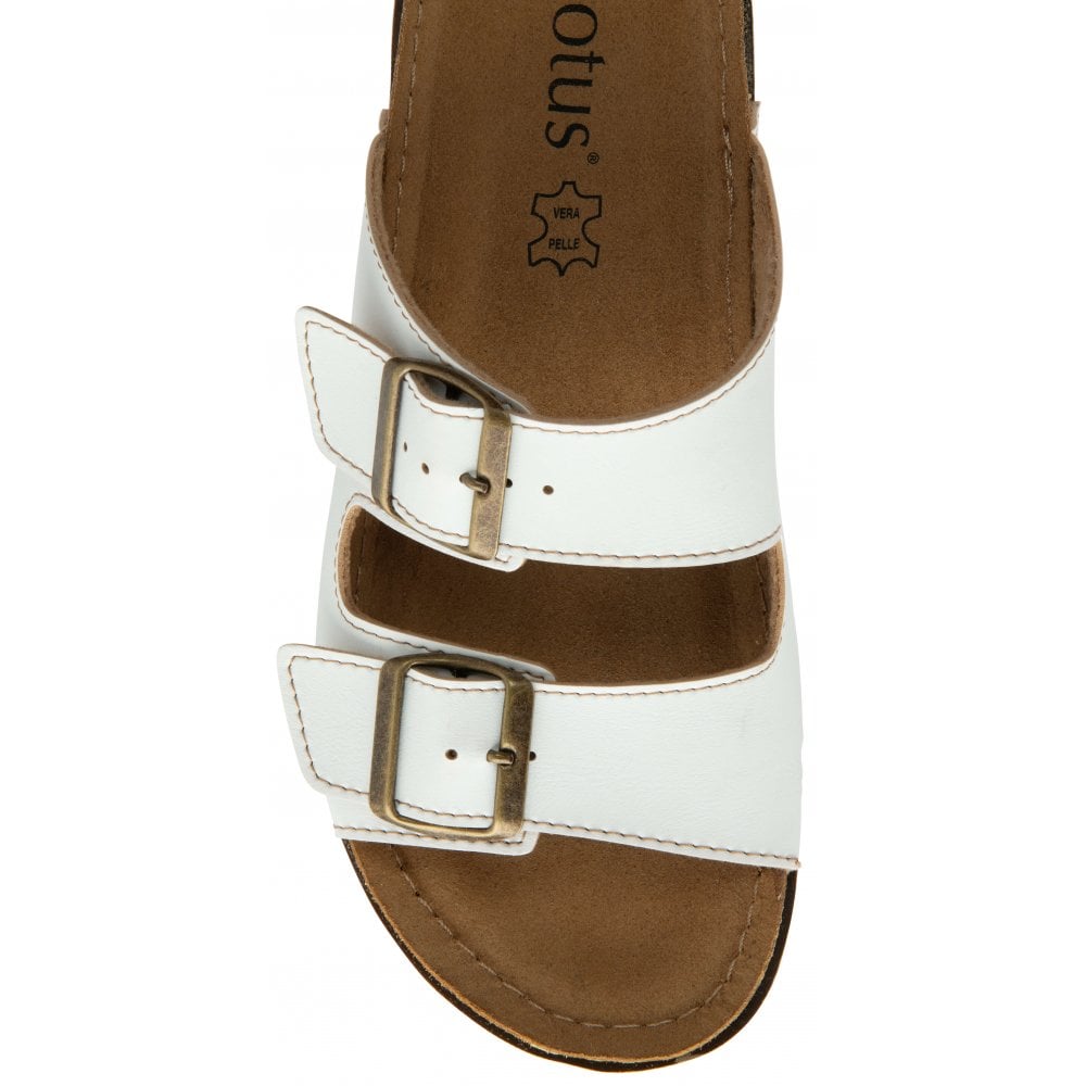 Lotus Rome Women's Twin Buckle Slide On Sandal White