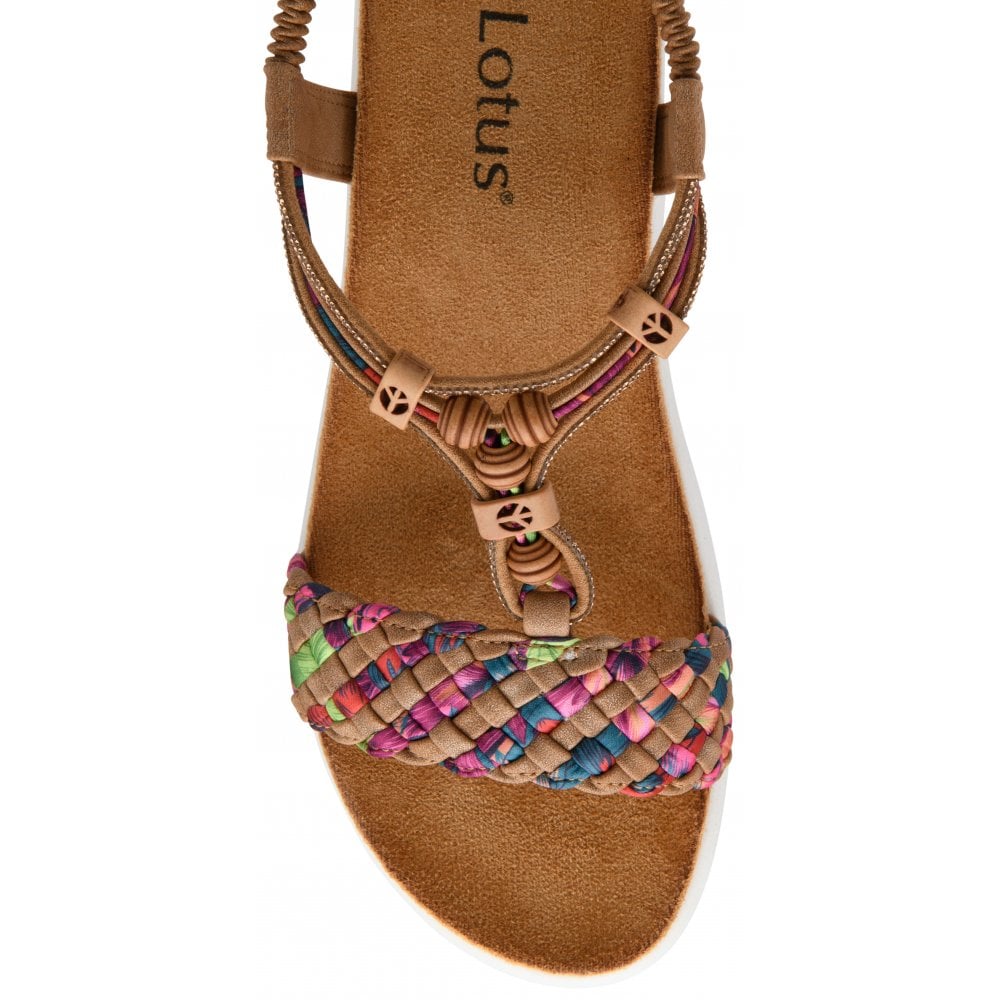 Lotus Russo Women's Multicolour Woven T-Bar Slingback Sandal Tan