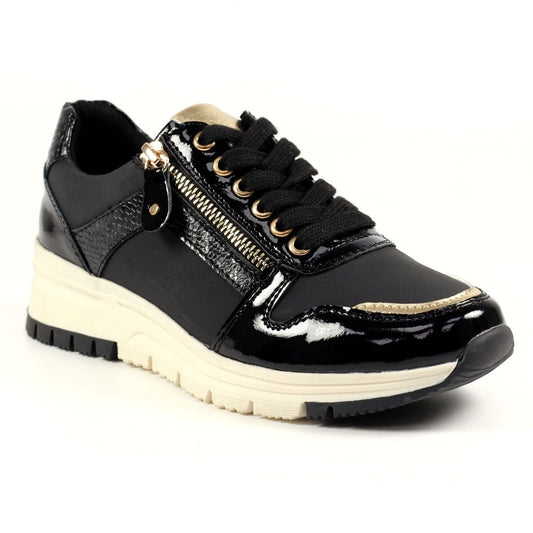 Lunar Sammy Women's Lace Up Panelled Wedge Trainer Black
