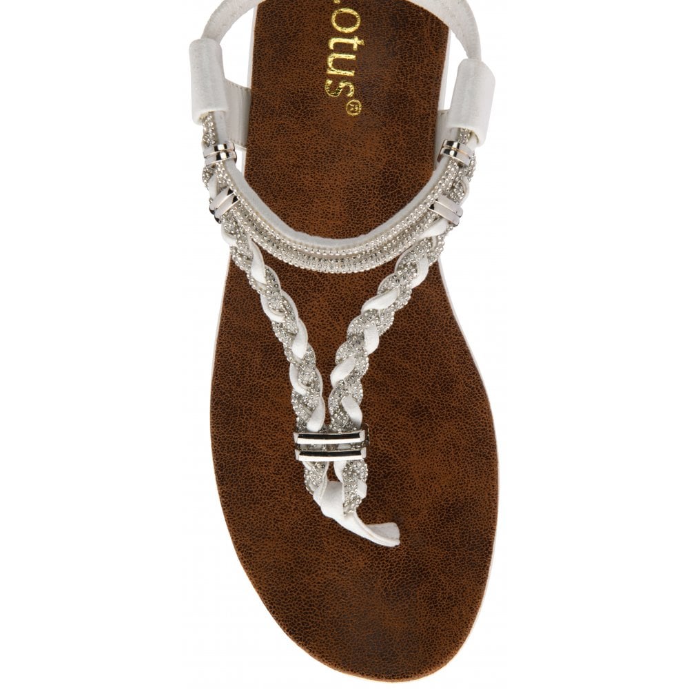 Lotus Sol Women's Elasticated Slingback Toe Post Sandal White