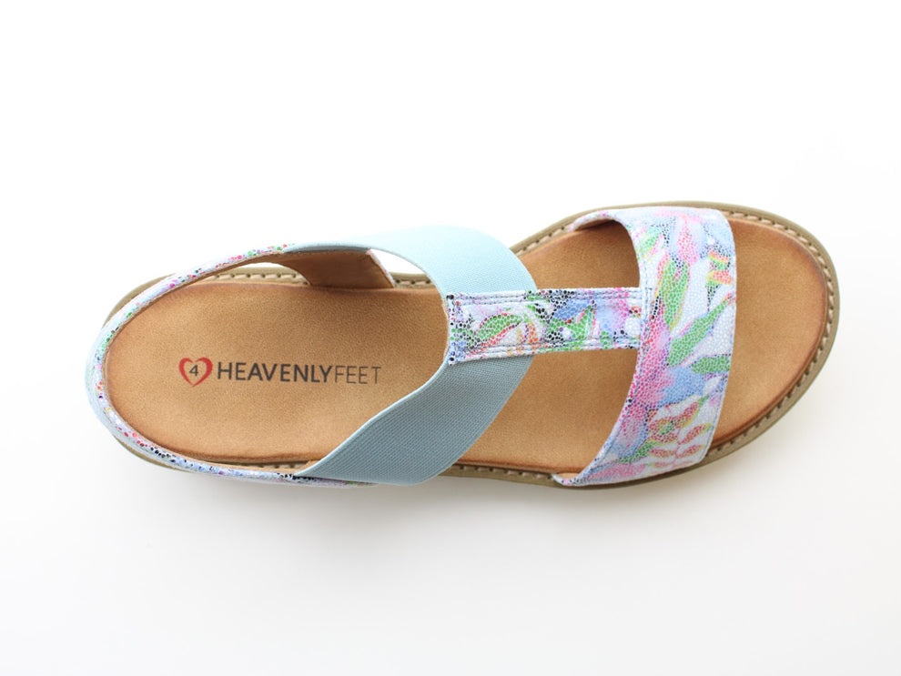 Heavenly Feet Ritz Ladies Lightweight Chunky Sandal Floral Blue VEGAN FRIENDLY
