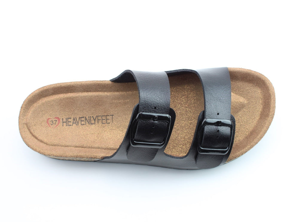 Heavenly Feet Harmony Women's Lightweight Twin Buckle Slip On Mule Slider Black