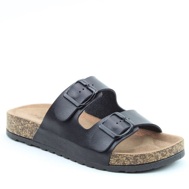 Heavenly Feet Harmony Women's Lightweight Twin Buckle Slip On Mule Slider Black