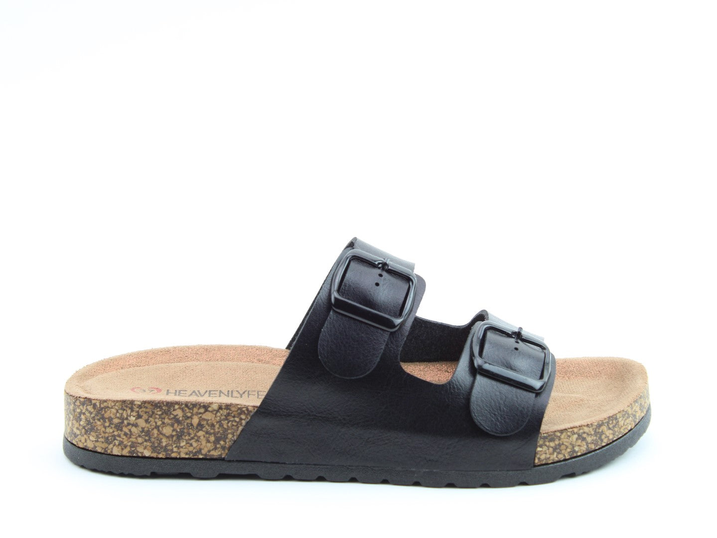 Heavenly Feet Harmony Women's Lightweight Twin Buckle Slip On Mule Slider Black
