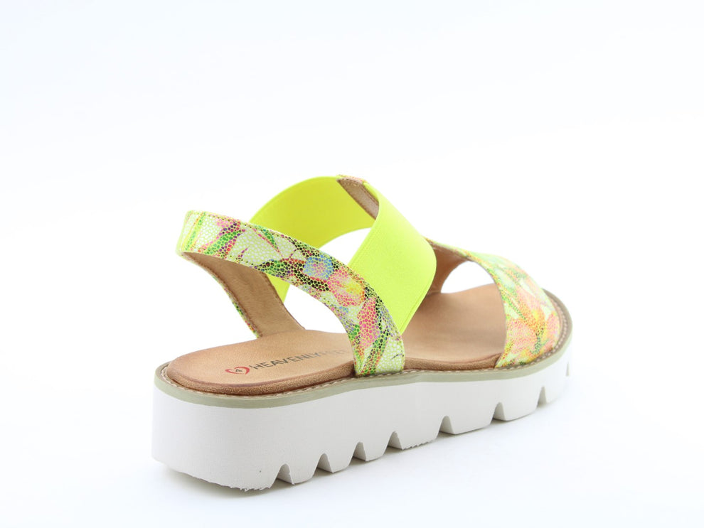 Heavenly Feet Ritz Ladies Lightweight Chunky Sandal Floral Lime VEGAN FRIENDLY