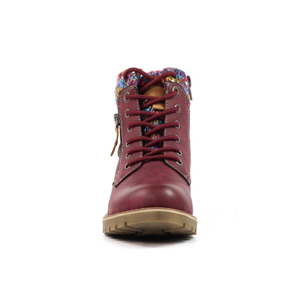Lunar Tabasco Women's Waterproof Lace Up/Zip Ankle Boot Burgundy