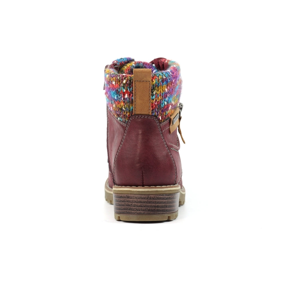 Lunar Tabasco Women's Waterproof Lace Up/Zip Ankle Boot Burgundy