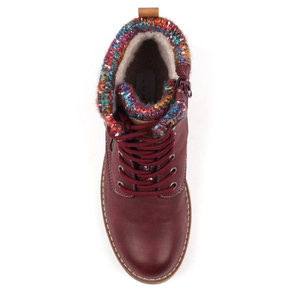 Lunar Tabasco Women's Waterproof Lace Up/Zip Ankle Boot Burgundy