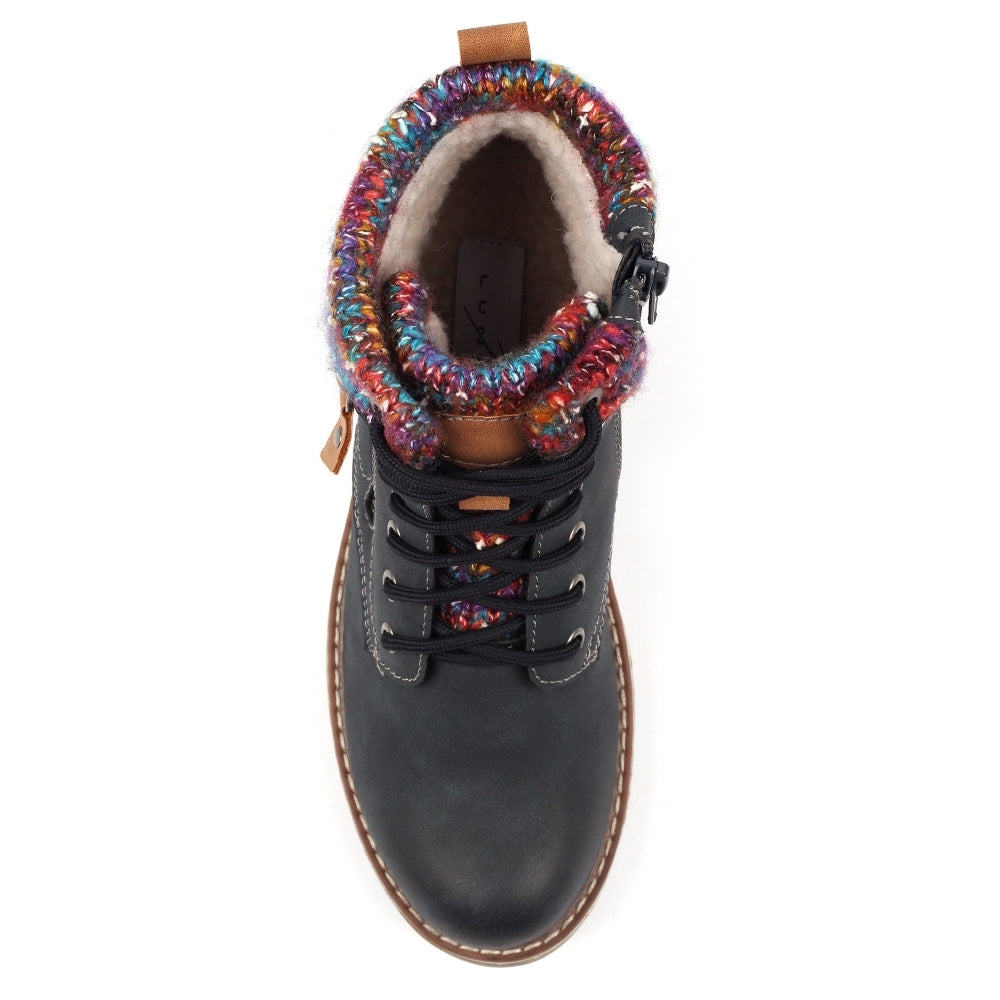 Lunar Tabasco Women's Waterproof Lace Up/Zip Ankle Boot Navy