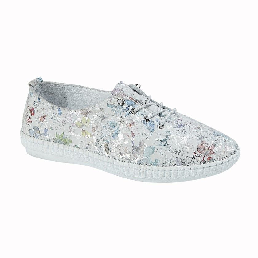Mod Comfys Women's Softie Leather Plimsoll White Floral