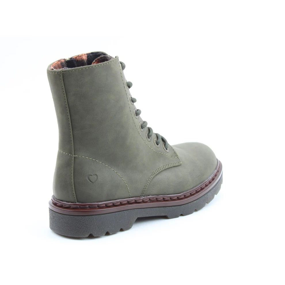 Heavenly Feet Justina2 NBK Women's 8 Eye Lace Up/Zip Up Ankle Boot Khaki VEGAN FRIENDLY