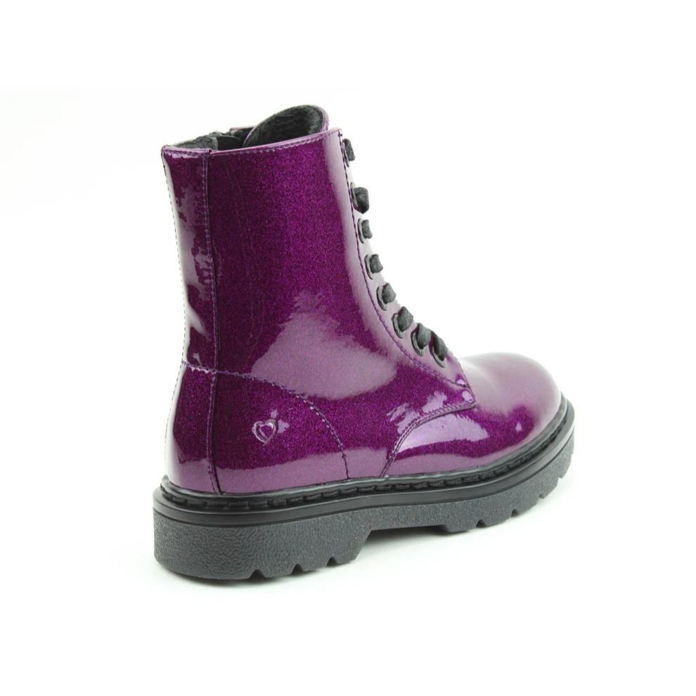 Heavenly Feet Justina Women's 8 Eye Lace Up/Zip Up Ankle Boot Purple Glitter VEGAN FRIENDLY