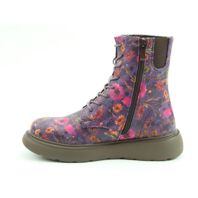 Heavenly Feet Fern Poppy Women's 8 Eye Lace Up/Zip Up Lite Sole Ankle Boot Purple VEGAN FRIENDLY