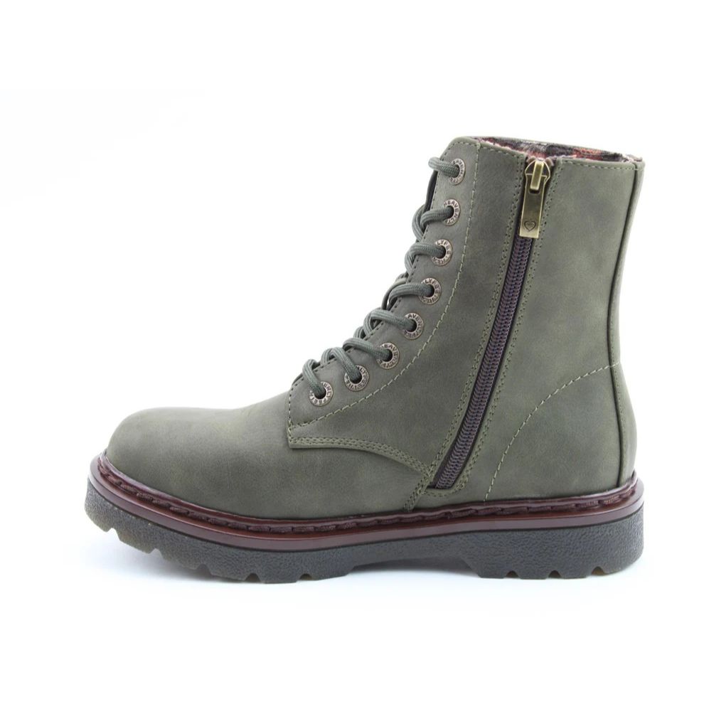 Heavenly Feet Justina2 NBK Women's 8 Eye Lace Up/Zip Up Ankle Boot Khaki VEGAN FRIENDLY