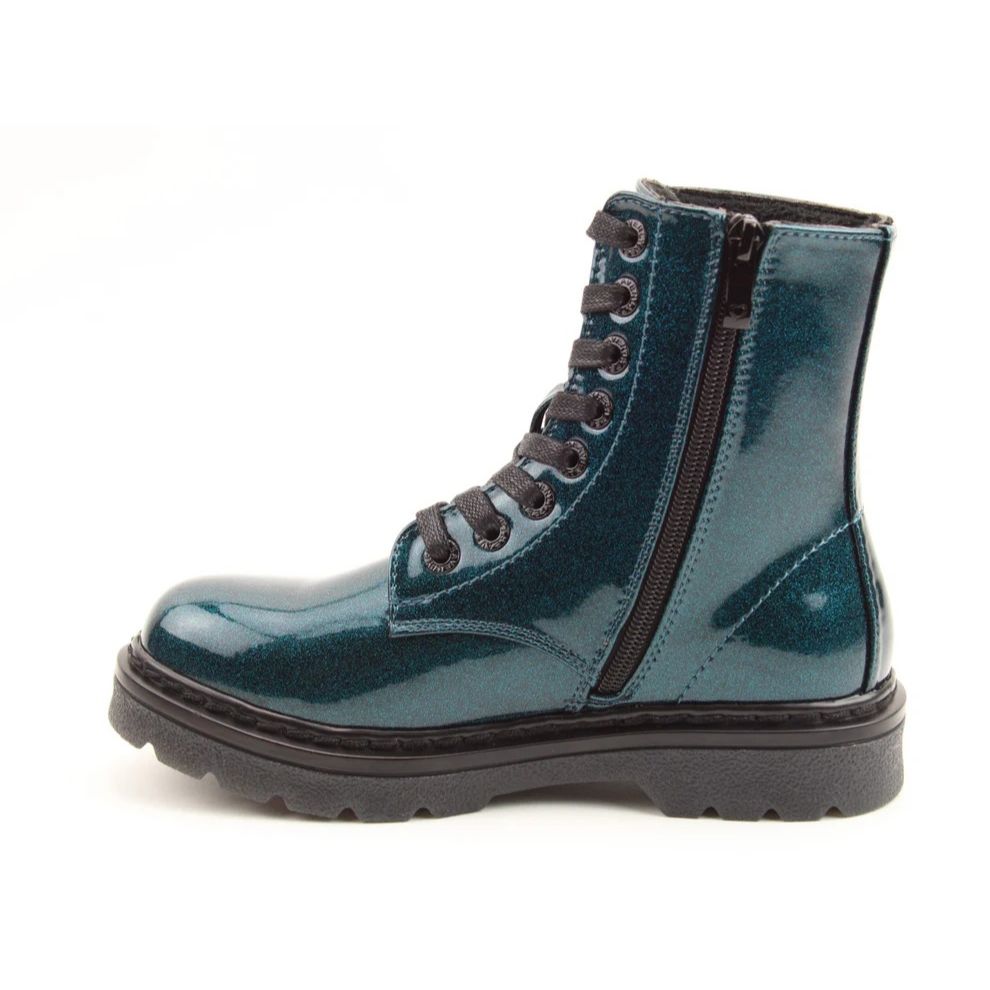 Heavenly Feet Justina2 Women's 8 Eye Lace Up/Zip Up Ankle Boot Ocean Glitter VEGAN FRIENDLY