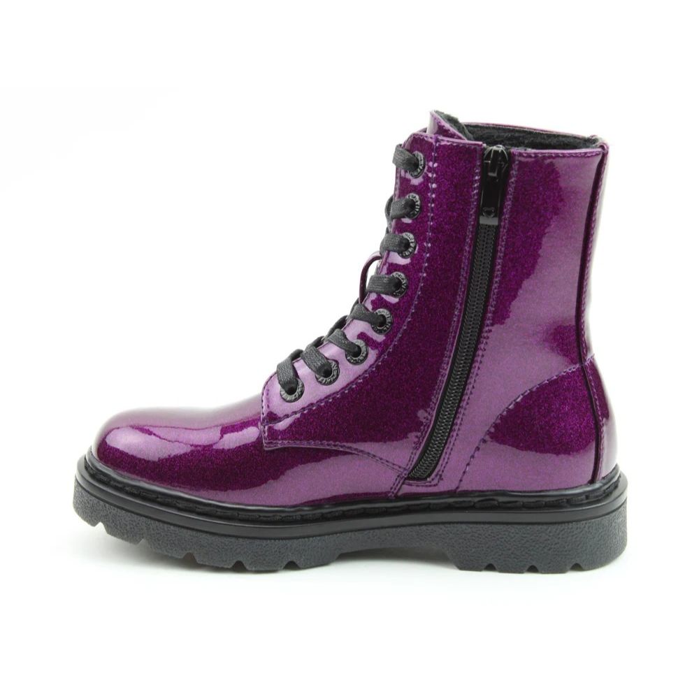 Heavenly Feet Justina Women's 8 Eye Lace Up/Zip Up Ankle Boot Purple Glitter VEGAN FRIENDLY