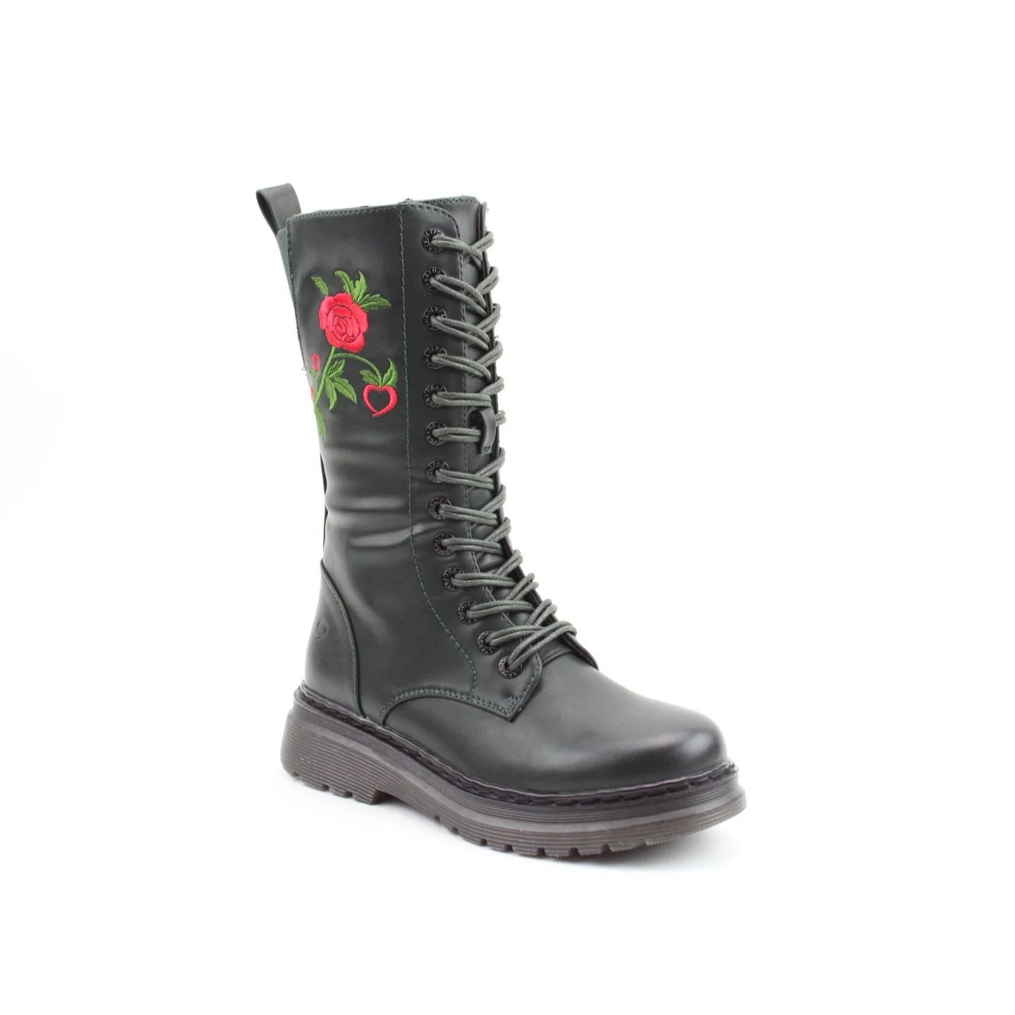Heavenly Feet Avena2 Women's Lace Up / Zip Up Mid Calf Biker Style Boot Forest Rose