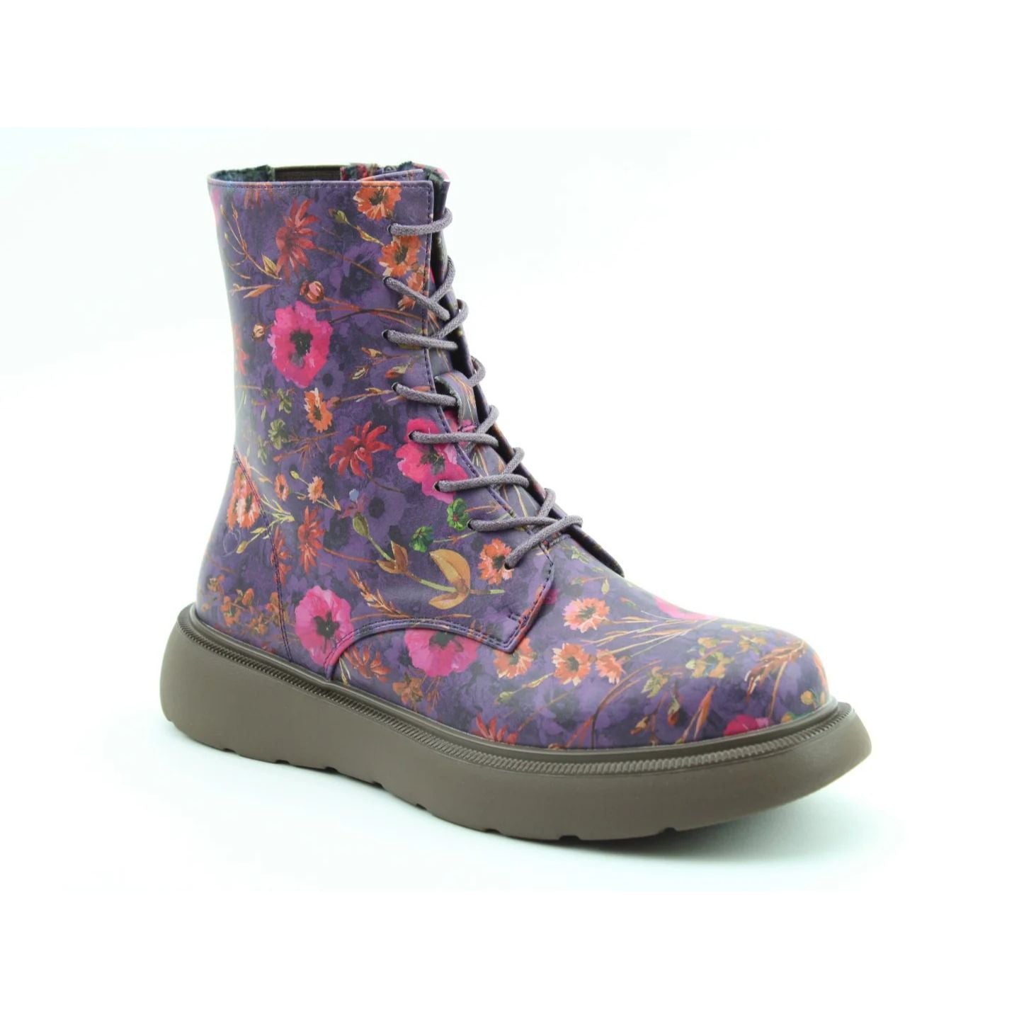 Heavenly Feet Fern Poppy Women's 8 Eye Lace Up/Zip Up Lite Sole Ankle Boot Purple VEGAN FRIENDLY