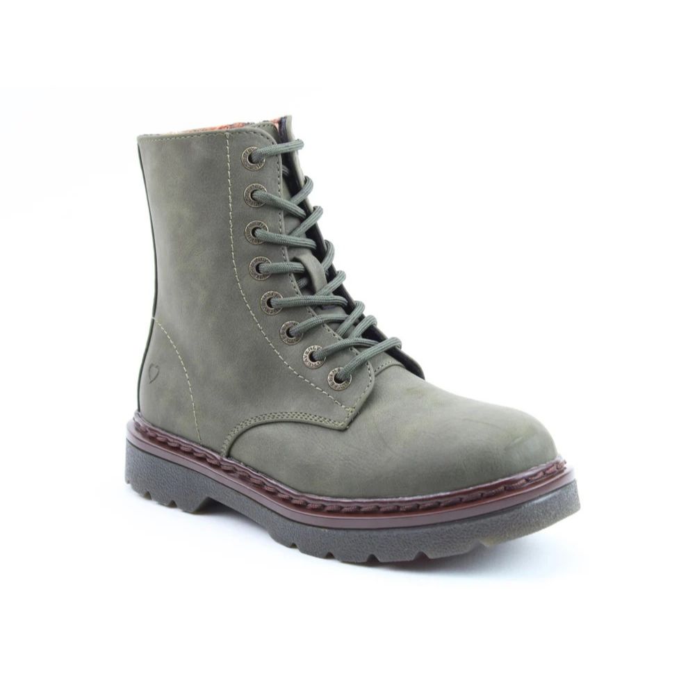 Heavenly Feet Justina2 NBK Women's 8 Eye Lace Up/Zip Up Ankle Boot Khaki VEGAN FRIENDLY