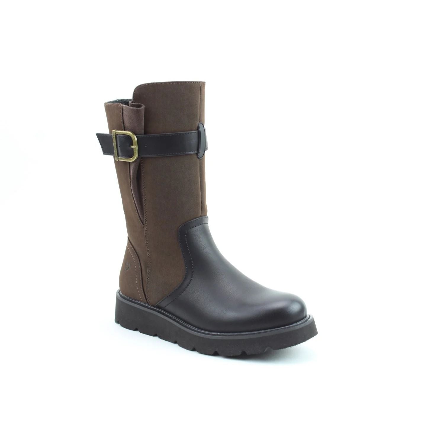 Heavenly Feet Kin Combo Women's Zip Up Mid Calf Biker Style Lightweight Boot Black/Chocolate