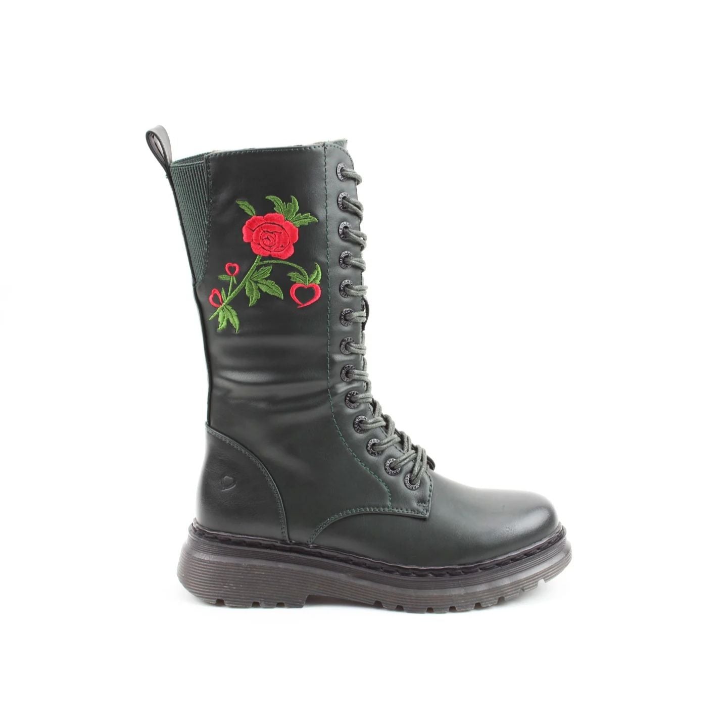 Heavenly Feet Avena2 Women's Lace Up / Zip Up Mid Calf Biker Style Boot Forest Rose