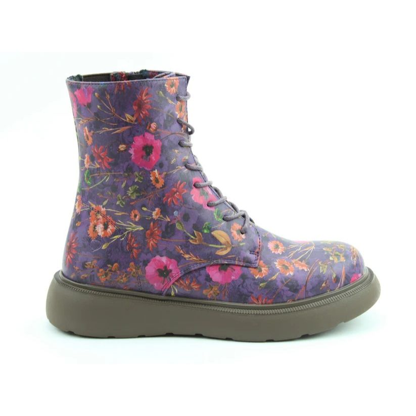 Heavenly Feet Fern Poppy Women's 8 Eye Lace Up/Zip Up Lite Sole Ankle Boot Purple VEGAN FRIENDLY