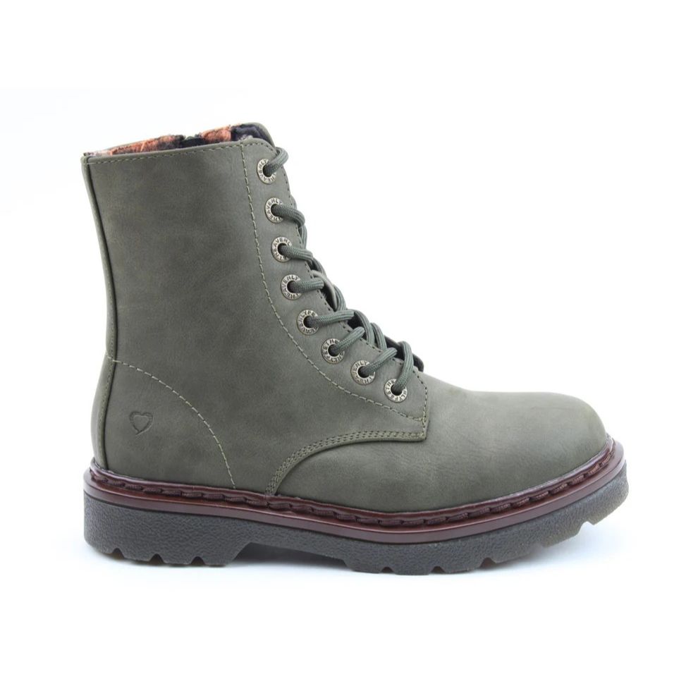 Heavenly Feet Justina2 NBK Women's 8 Eye Lace Up/Zip Up Ankle Boot Khaki VEGAN FRIENDLY