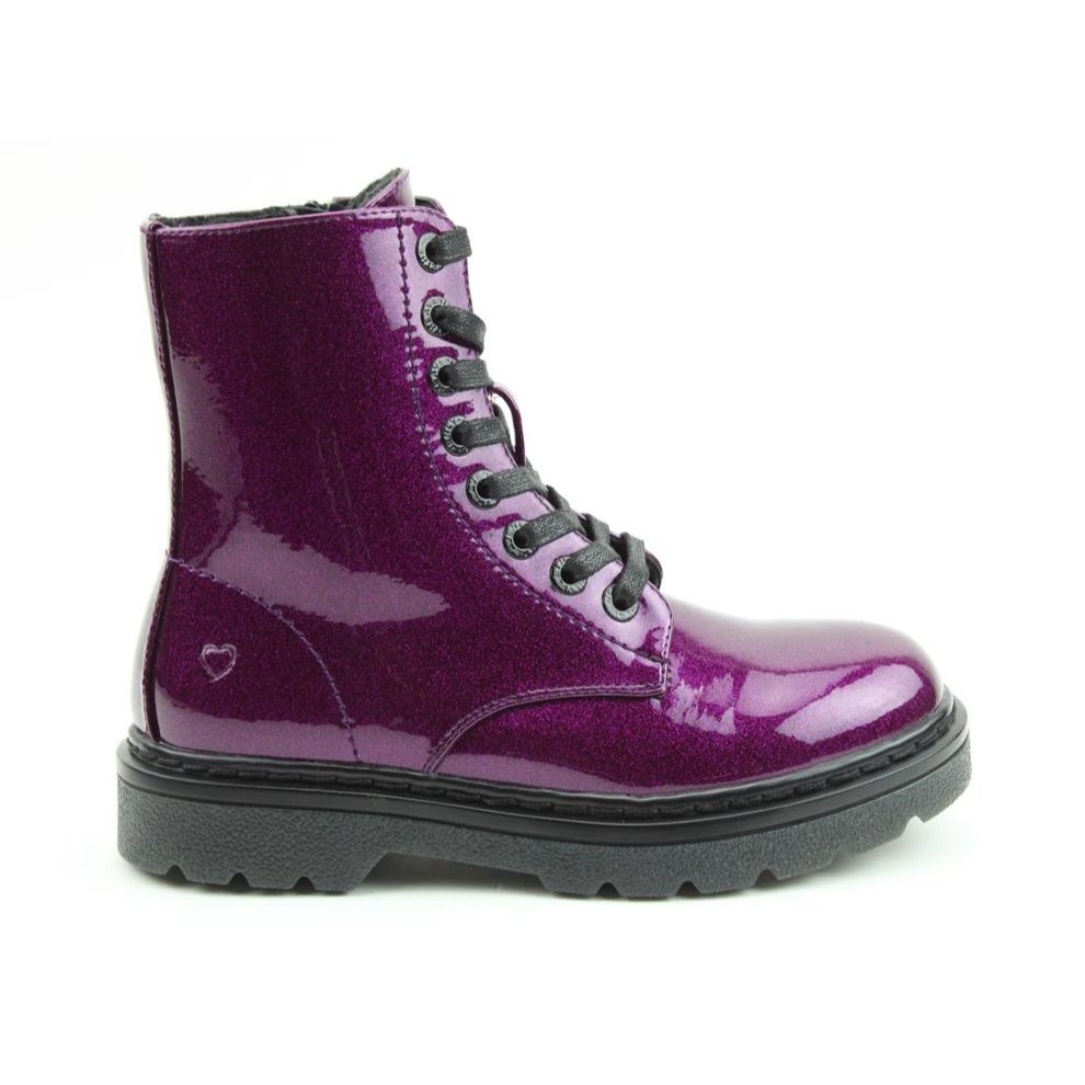 Heavenly Feet Justina Women's 8 Eye Lace Up/Zip Up Ankle Boot Purple Glitter VEGAN FRIENDLY