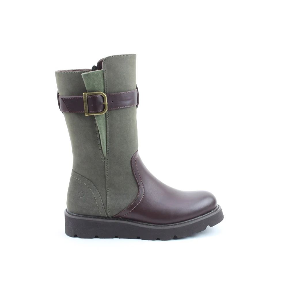Heavenly Feet Kin Combo Women's Zip Up Mid Calf Biker Style Lightweight Boot Chocolate/Khaki
