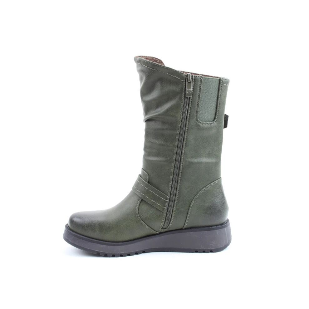 Heavenly Feet Hannah4 Relaxed Mid Calf Boot Khaki VEGAN FRIENDLY