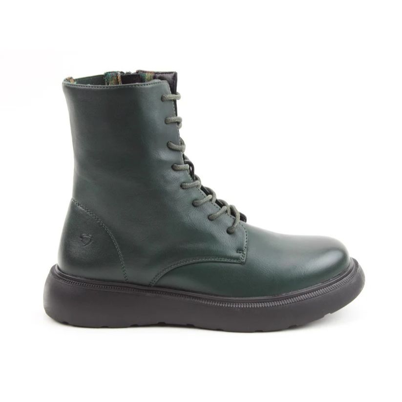Heavenly Feet Fern Women's 8 Eye Lace Up/Zip Up Lite Sole Ankle Boot Forest VEGAN FRIENDLY
