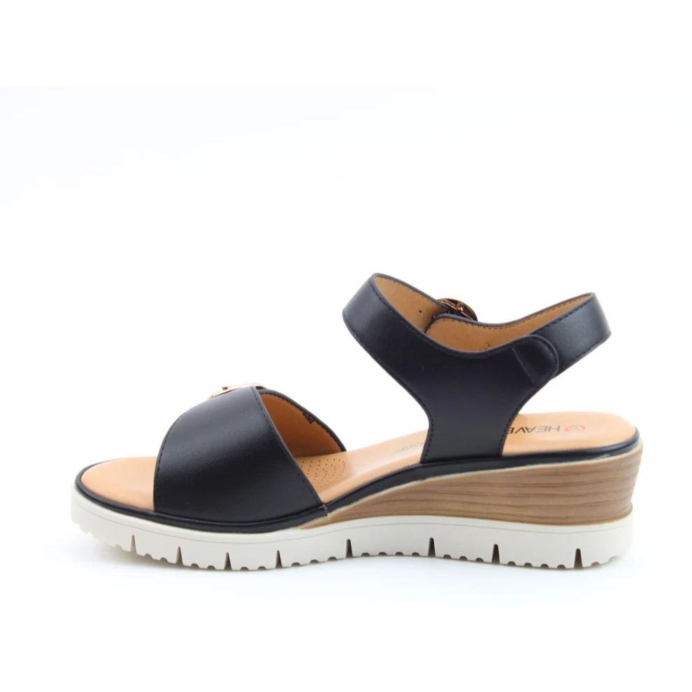 Heavenly Feet Concord Women's 2 Buckle Strap Wedge Sandal Black