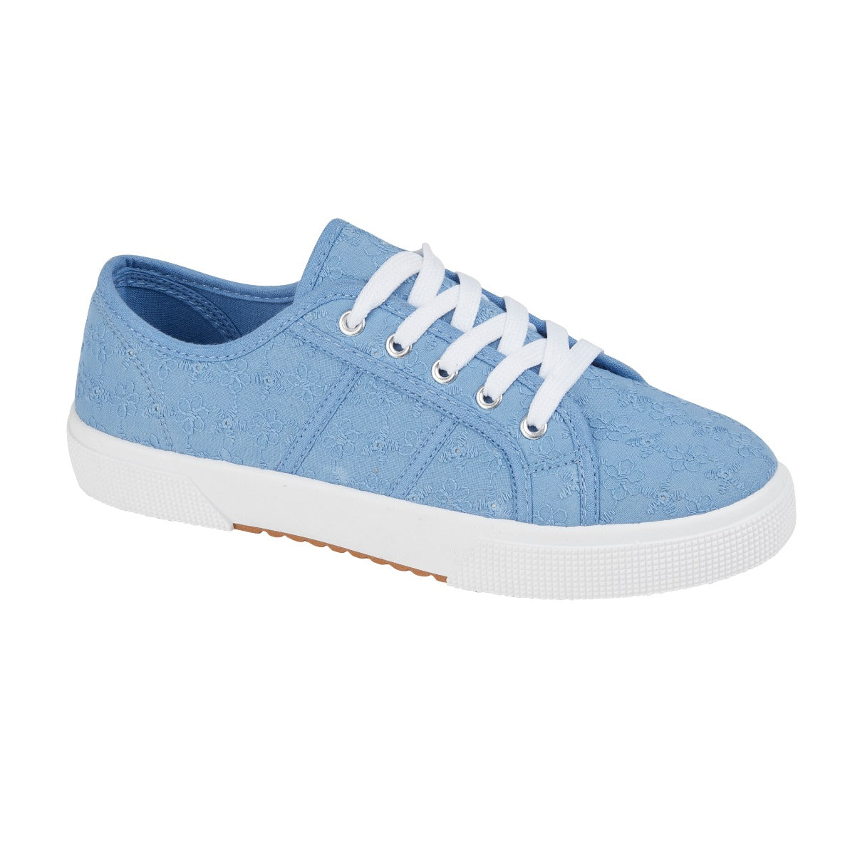Urban Jacks Zita Women's Broderie Anglaise Lace Up Canvas Shoe Light Blue