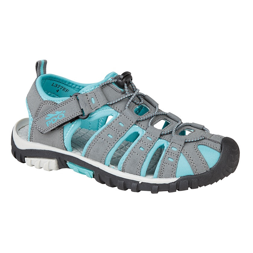 PDQ Ladies Toggle and Touch Fastening Trail Sandal Grey Turquoise