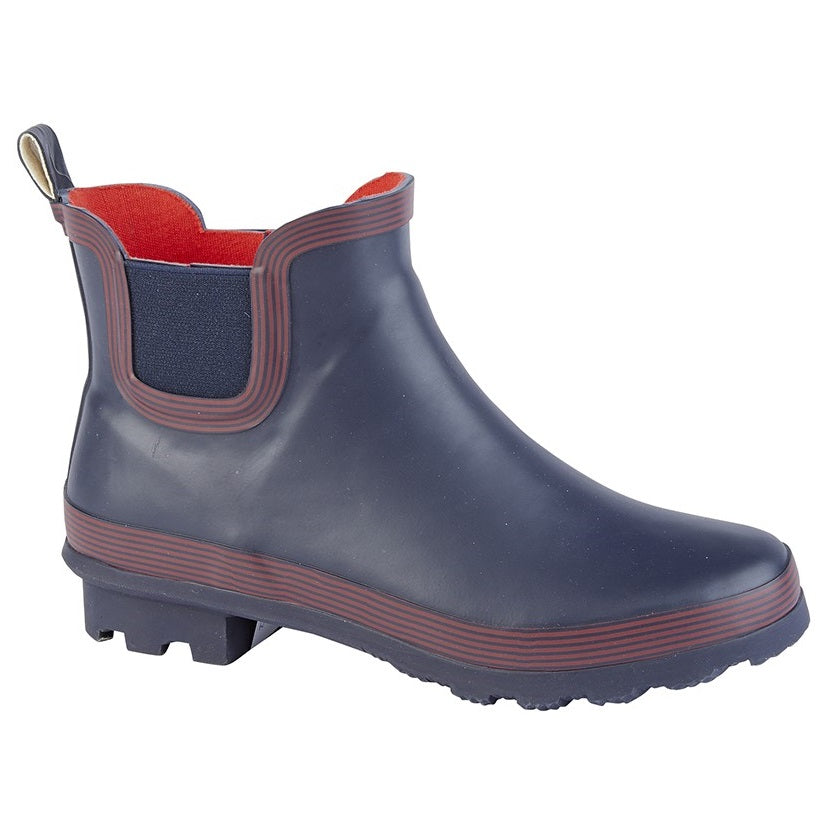 StormWells Women's Gusset Ankle Wellington Boot Navy/Red