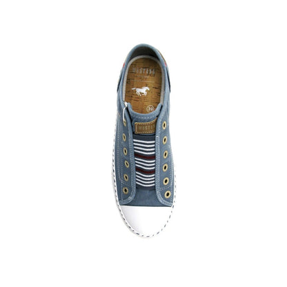Mustang Hawaii 1376-402-807 Women's Striped Tongue Slip On Canvas Trainer Sky Blue