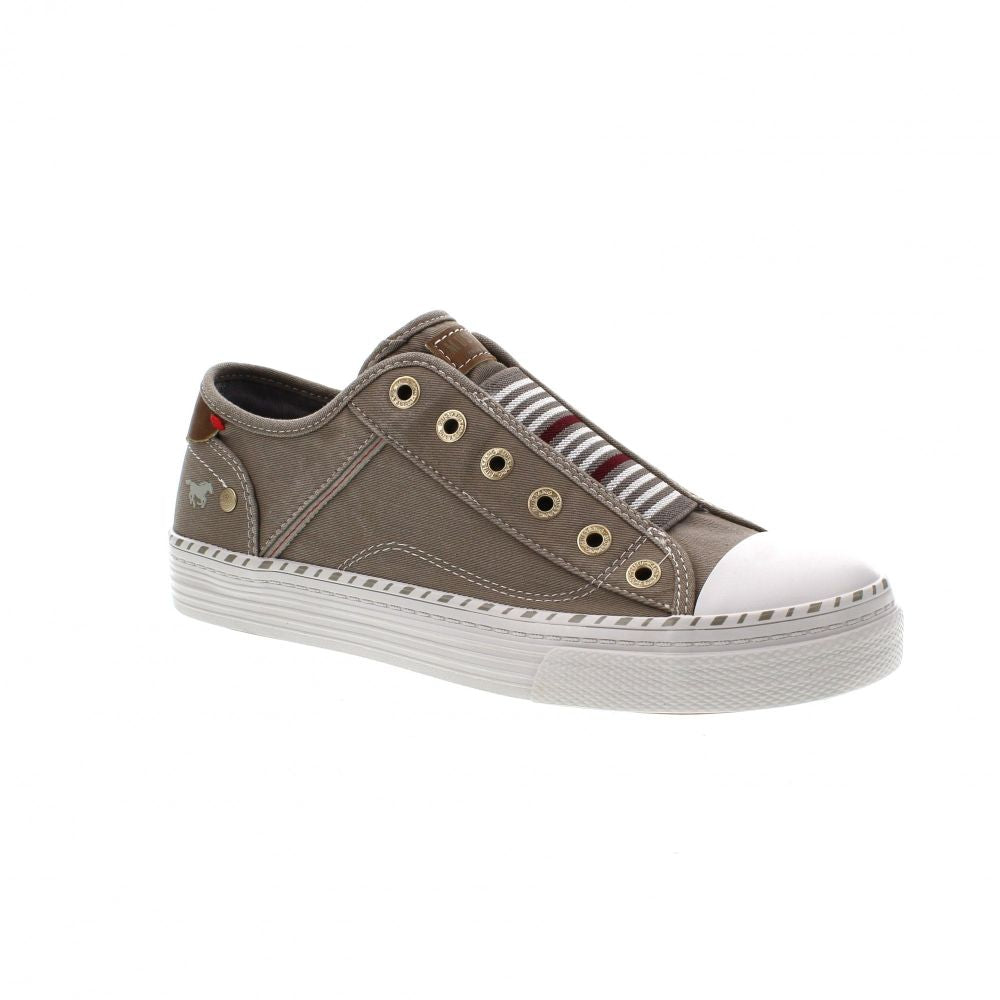 Mustang Hawaii 1376-402-932 Women's Striped Tongue Slip On Canvas Trainer Silver Grey