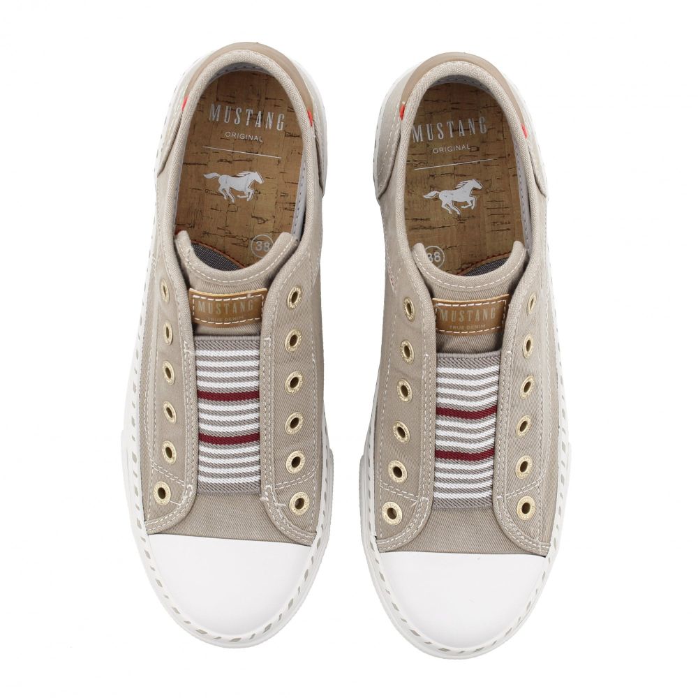 Mustang Hawaii 1376-402-932 Women's Striped Tongue Slip On Canvas Trainer Silver Grey
