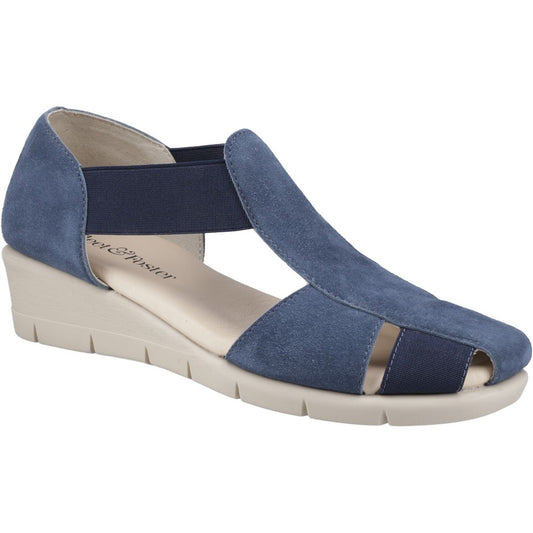 Fleet & Foster Dolly Women's Elastic Slip On Wedge Suede Leather Shoe Navy