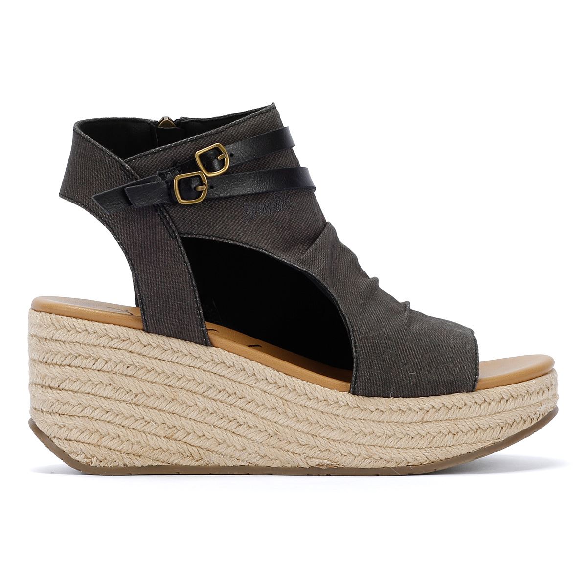 Blowfish Malibu Lacey C Women's Open Toe Espadrille Wedge Sandal Black Denim