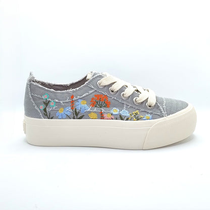 Blowfish Malibu Sadie Sun Women's Floral Embroidered Lace Up Platform Trainer Fog Grey