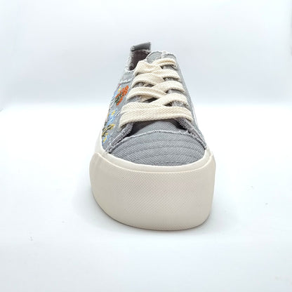 Blowfish Malibu Sadie Sun Women's Floral Embroidered Lace Up Platform Trainer Fog Grey