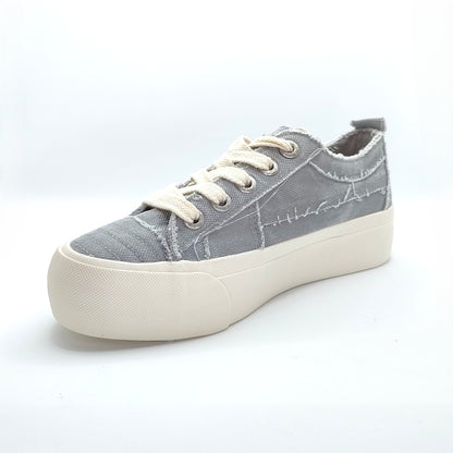 Blowfish Malibu Sadie Sun Women's Floral Embroidered Lace Up Platform Trainer Fog Grey