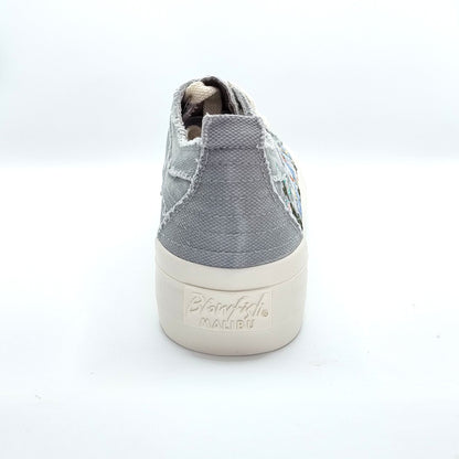 Blowfish Malibu Sadie Sun Women's Floral Embroidered Lace Up Platform Trainer Fog Grey